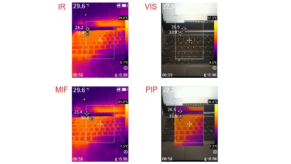 四種圖像模式，均可呈現溫度數據